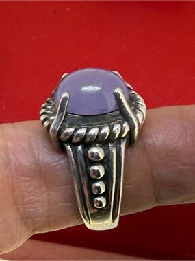 Sterling Silver 925 Authentic Judith Ripka Purple Jade Cocktail Ring Size 8